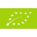 EU-Bio-Logo auf grünem Hintergrund mit stilisiertem Blatt aus weißen Sternen, steht für zertifizierte ökologische Landwirtschaft in der EU.