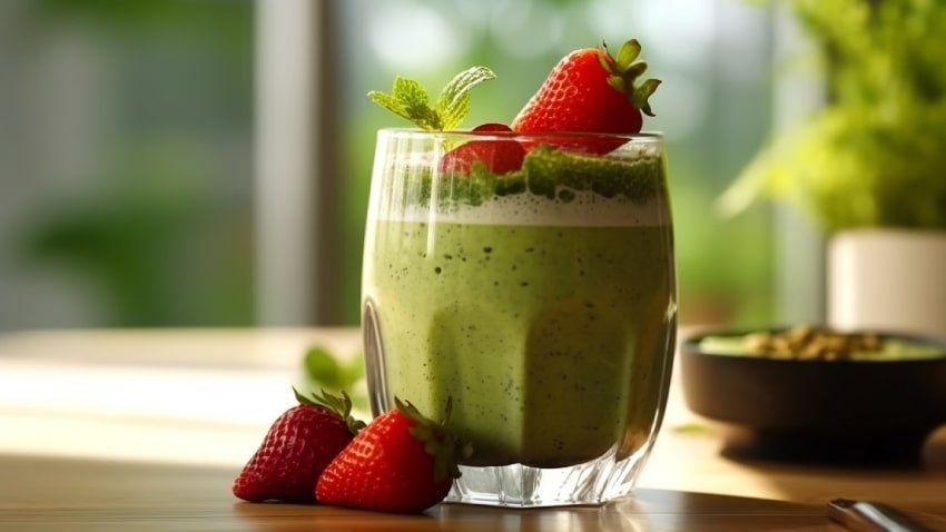 Iced Matcha mit Erdbeeren