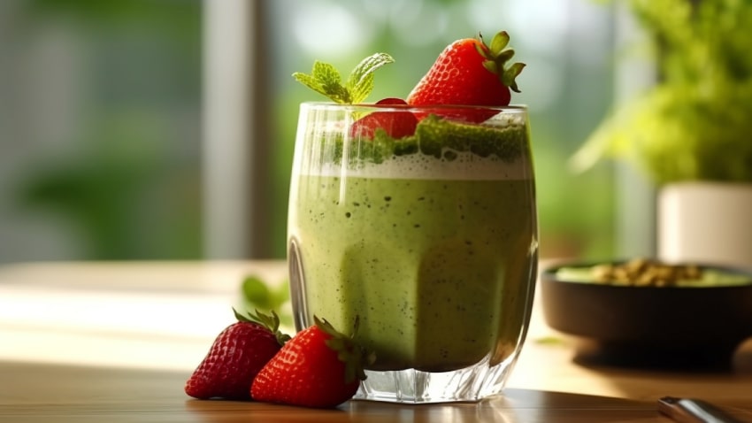 Iced Matcha mit Erdbeeren