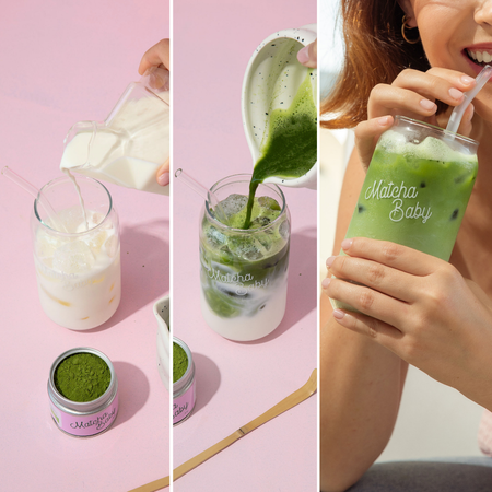 Matcha mit Milch zum cremigen Matcha Latte aufgegossen
